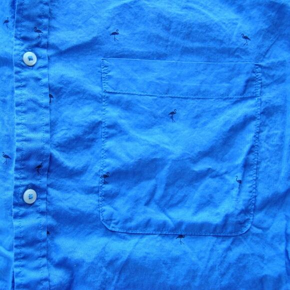 H&M Large Blue Flamingo Button Down Short Sleeve Shirt Large - Picture 3 of 5